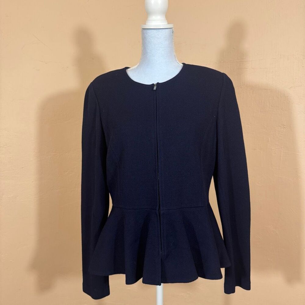 St. John Caviar Knit Front-Zip Jacket Navy Size 12